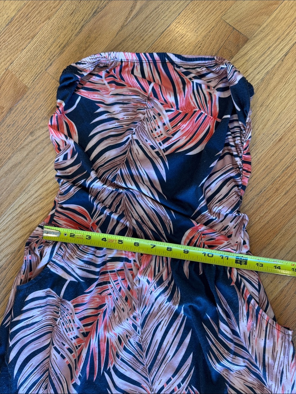 Navy Tropical Strapless Maxi Dress with Coral Palm Print Medium - Picture 2 of 8